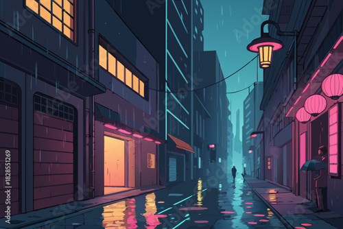 Elegant Cyberpunk Alley With Glowing Signs And Rain Creative Visual