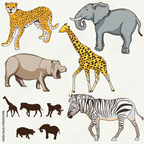 Africa Animals Vector Set Wild Safari Creatures and Wildlife Icons