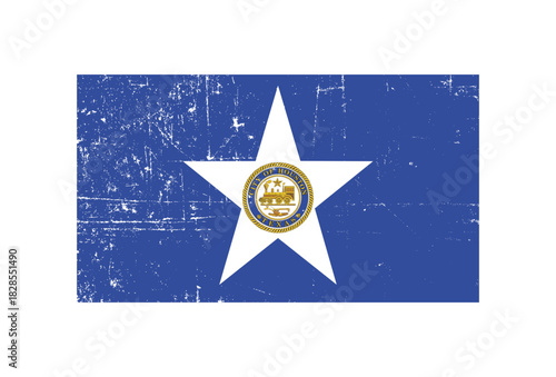 Vintage flag of Houston city, Texas, US with scratches