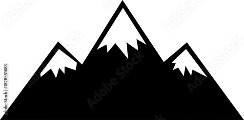Minimalist Black and White Snowy Mountain Peak Silhouette Shape Icon