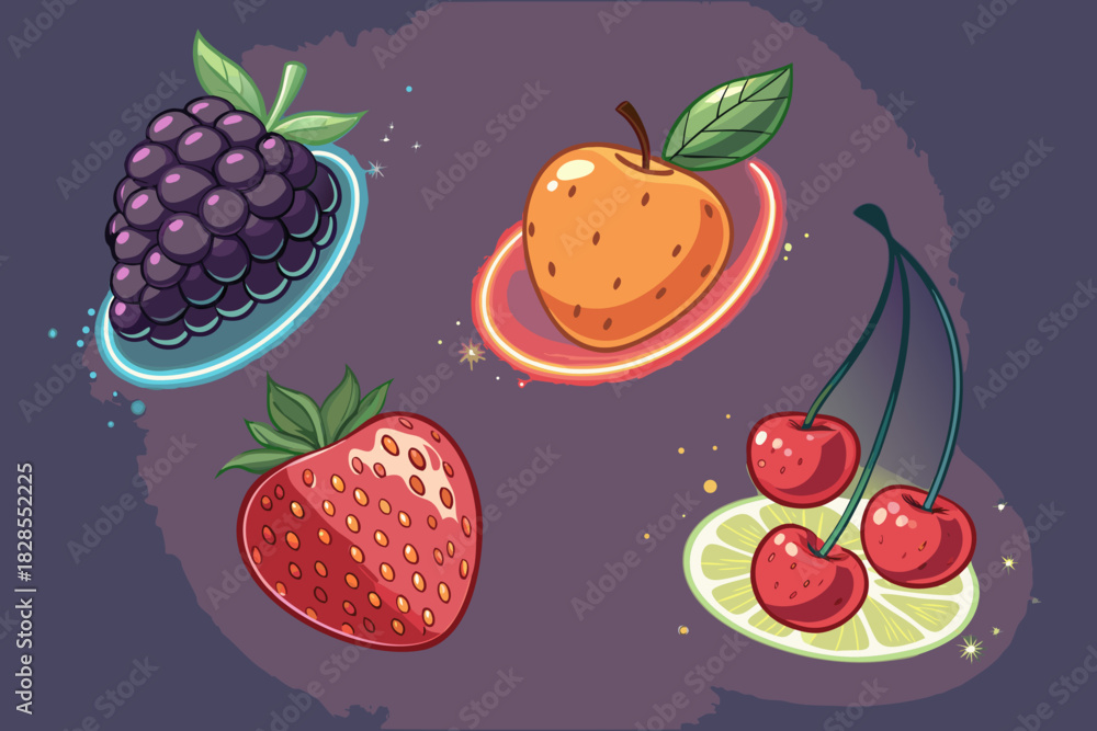 Fototapeta premium Stunning Floating Fruits With Glowing Edges Bold Creative Visual