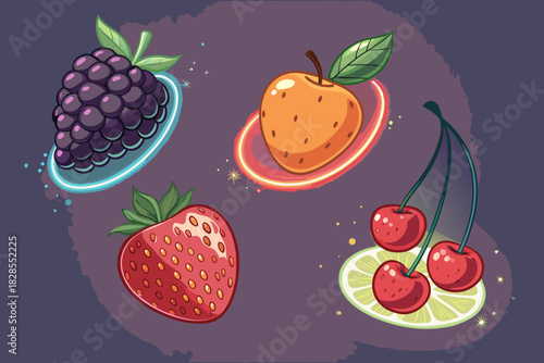 Stunning Floating Fruits With Glowing Edges Bold Creative Visual