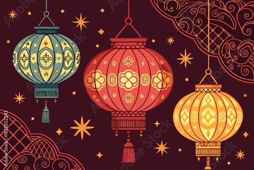 Vibrant Festival Lantern With Highli Premium Digital Asset