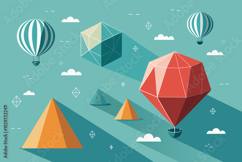 Floating Geometric Objects With Shadows Creative Visual Suitable for Design