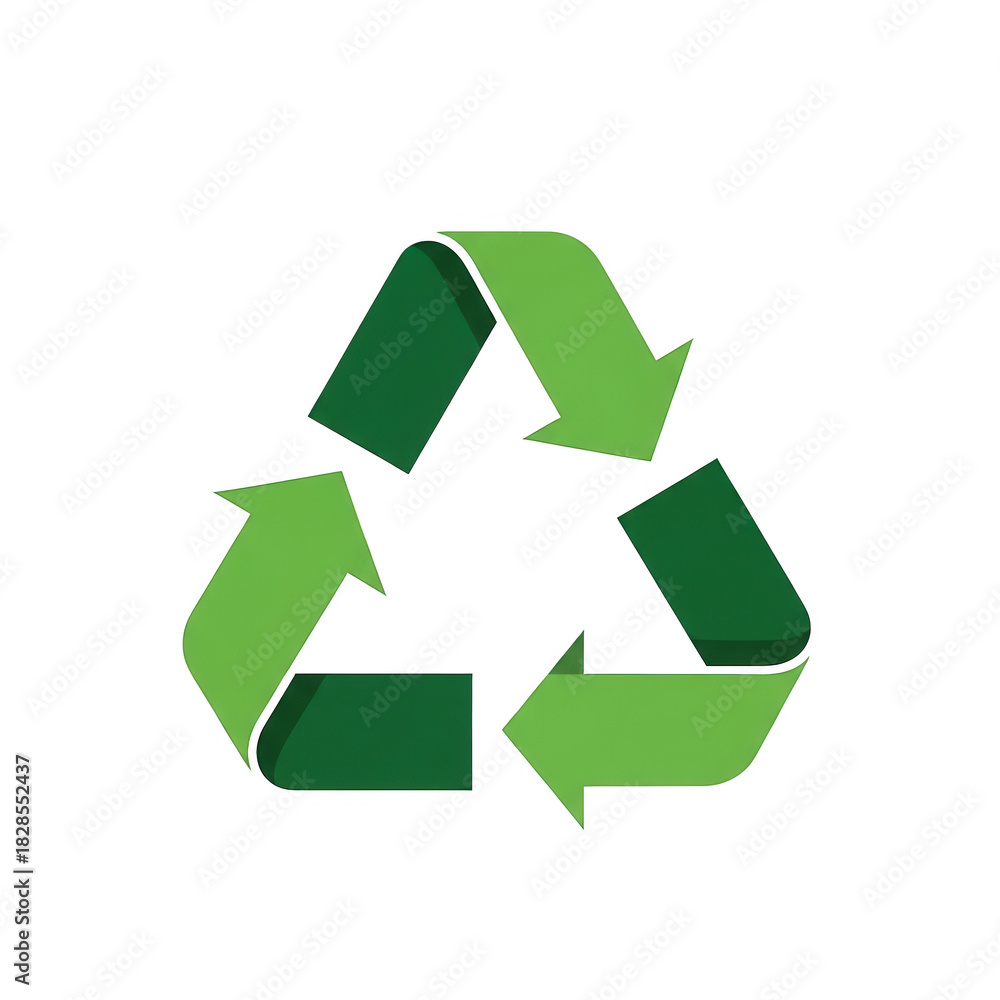 Obraz premium Green and dark green recycling symbol with arrows isolated on transparent background