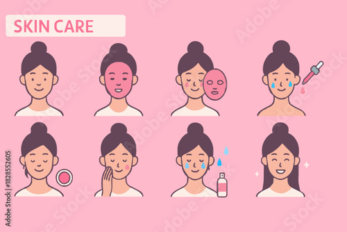 Skin care procedures. Line style vector illustration isolated on white background.