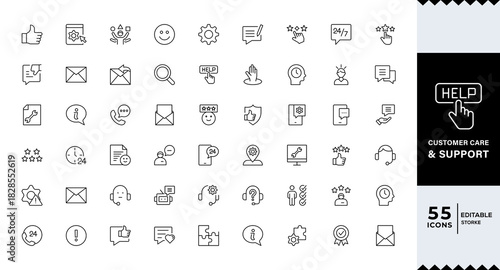 Pixel Perfect,Customer service Support, customer service thin line icons set.  line editable icon set. Containing customer satisfied, assistance, experience, feedback,icon set