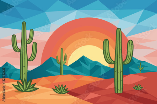 Vibrant Geometric Desert Landscape With Stylized Professional Photo