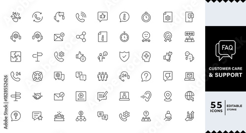 Pixel Perfect,Customer service Support, customer service thin line icons set.  line editable icon set. Containing customer satisfied, assistance, experience, feedback,icon set