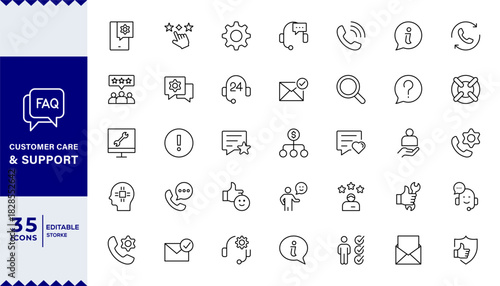 Pixel Perfect,Customer service Support, customer service thin line icons set.  line editable icon set. Containing customer satisfied, assistance, experience, feedback,icon set