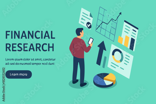 Financial research concept. Can use for web banner, infographics, hero images. Flat isometric vector illustration isolated on white background.