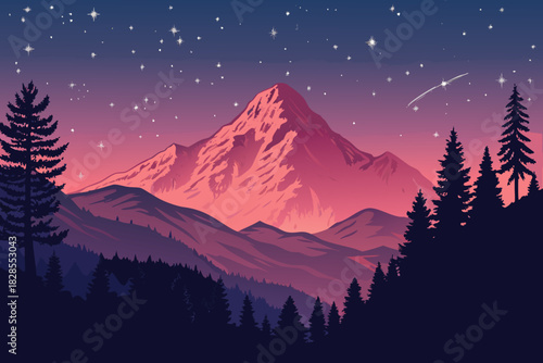 Glowing Mountain Night Scene Bold Deep Ton Premium Digital Asset Great for Commercial Projects
