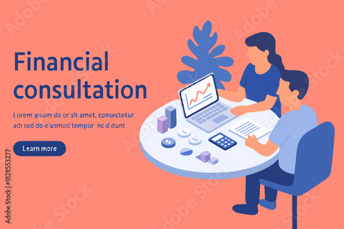 Financial consultation concept. Can use for web banner, infographics, hero images. Flat isometric vector illustration isolated on white background.