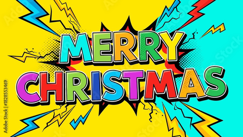 Festive Merry Christmas Graphic with Comic Book Style Design.