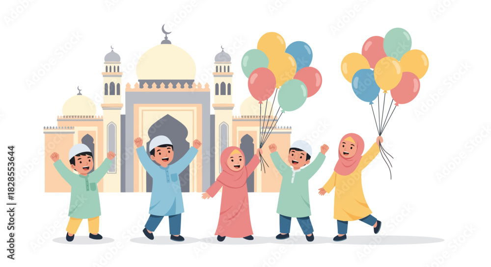 Fototapeta premium Celebrating Diverse Cultural Traditions with Joyful Children Holding Balloons