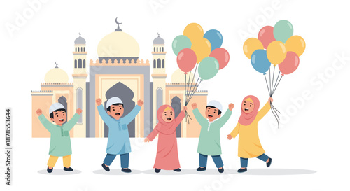 Celebrating Diverse Cultural Traditions with Joyful Children Holding Balloons