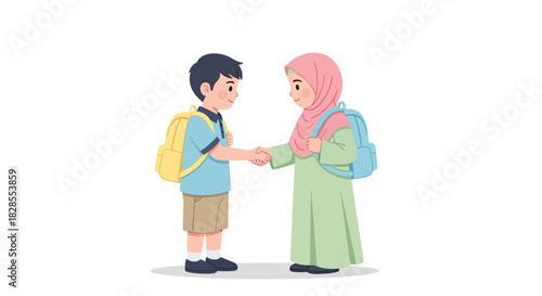 Children Greeting and Exchanging Notes in a Friendly School Environment