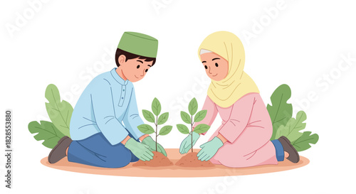 Children planting saplings together symbolizing growth and environmental care
