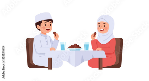 Young boy and woman enjoying traditional sweets together at dining table