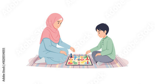 Children Engaged in a Strategic Board Game on a Multicolored Carpet Indoors