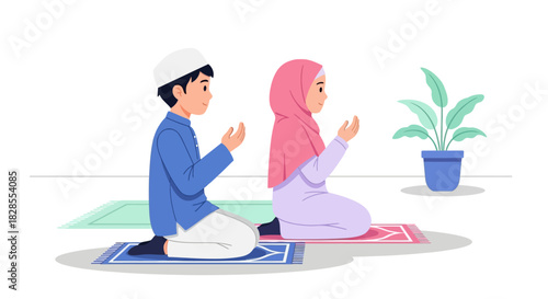 Children Engaged in Prayer During a Religious Practice in a Minimalist Setting