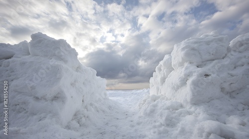 Wallpaper Mural Snow covered mountain with a cloudy sky. The sky is overcast and the snow is piled up Torontodigital.ca
