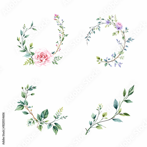 set of floral design elements