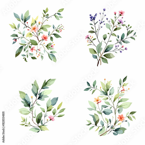 Floral vector background with flowers and leaves