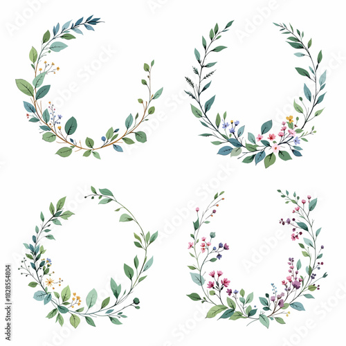 Vector set of vintage floral design elements including leaves, flowers, and ornate branches for decoration and border illustration