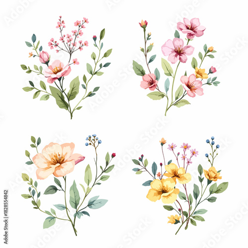 Seamless spring floral pattern vector illustration with butterflies and green leaves decoration