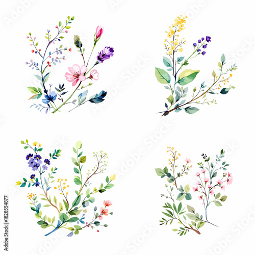 Seamless vector floral pattern background with butterflies, leaves, and spring flowers illustration