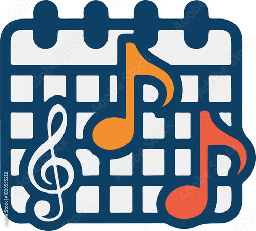 Musical notes vector icon on a grid paper background representing melody composition and music education