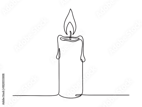 Vector single line drawing candle with melting wax and flickering flame