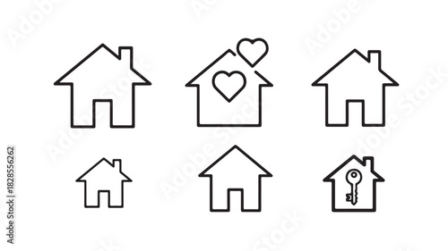 Set of house icons simple line art vector design representing real estate home and property concepts