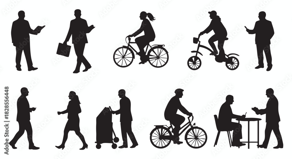 Fototapeta premium Dynamic Human Figures in Motion A Collection of Running Silhouettes Illustrating Athleticism and Energy