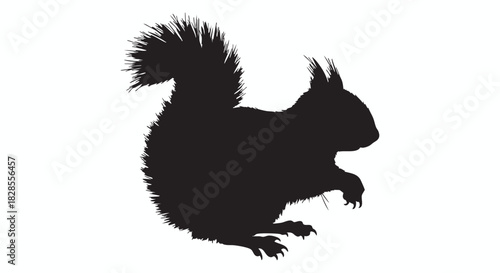 Silhouette of Squirrel Against White Background Minimalist Wildlife Illustration and Wild Animal Imagery