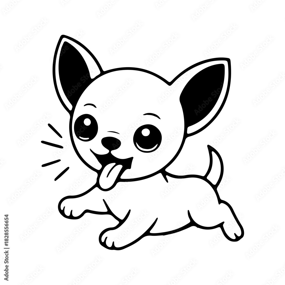 Fototapeta premium Cute cartoon chihuahua puppy playing with a joyful expression and a wagging tail