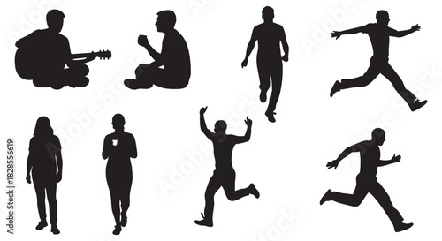 Diverse Silhouettes of People Engaging in Various Activities Music, Movement, and Connection