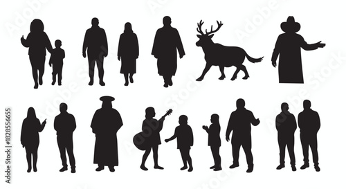 Diverse Silhouettes  A Collection of People and Wildlife Against White Background for Creative Projects