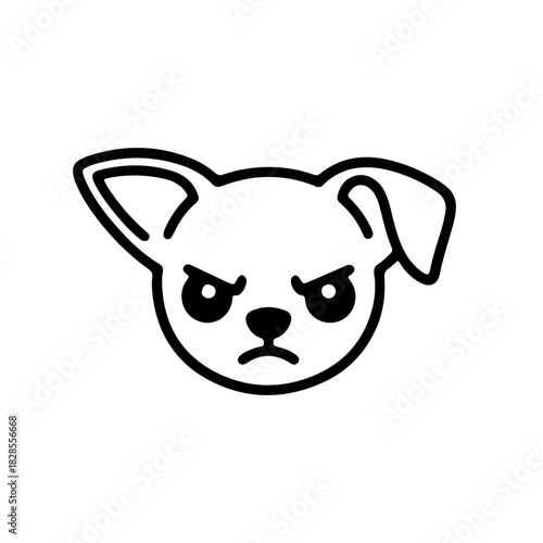Dog face illustration showing an angry expression in a simple and bold design on a white background