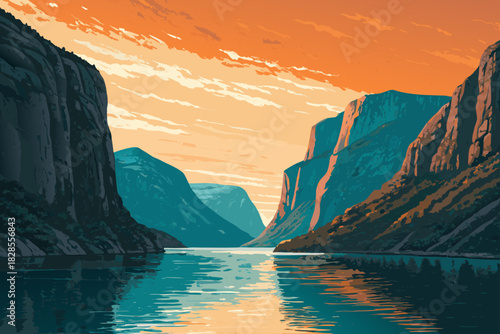 Beautiful Landscape Fjord Cliffs With Bold Teal Wate High-Quality Stock Image