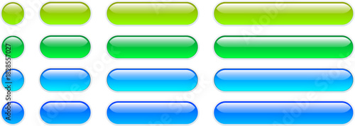Multicolored buttons isolated, shiny glass navigation panel for website.