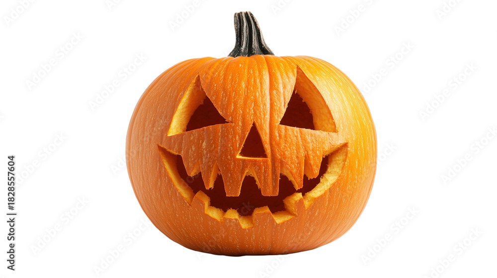 Fototapeta premium Carved Halloween Pumpkin Jack O Lantern isolated on a transparent background
