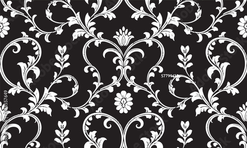 Damask wallpaper classic pattern features symmetrical floral motifs creating luxurious and timeless backdrop suitable for interior and textile projects 130