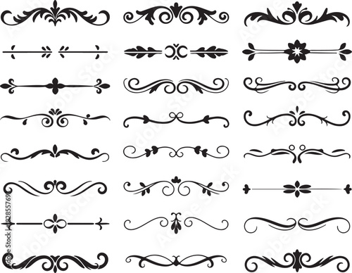 Ornamental dividers set diverse decorative elements borders graphic resource enhancing visual appeal enhancing layouts graphic illustration 128 characters