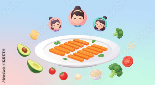 Healthy Meal Preparation with Fresh Vegetables and Avocado Slices for