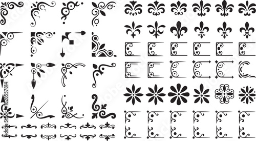 Collection of Page Decoration Corner, Border, Frame, Flourish Ornament and Text Separator Elements for Card Design and Invitation Decoration