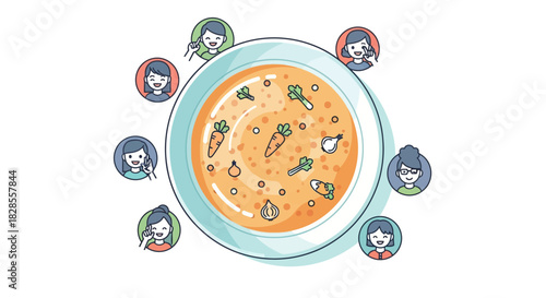 Colorful Illustration of the Nutritional Benefits of Vegetables in a Soup with