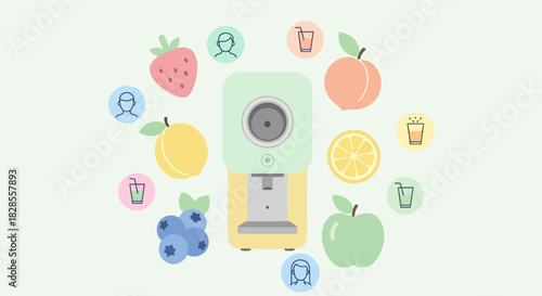 Colorful and playful digital illustration featuring a smoothie maker