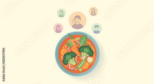 Healthy vegetarian vegetable soup bowl with diverse ingredients and fresh
